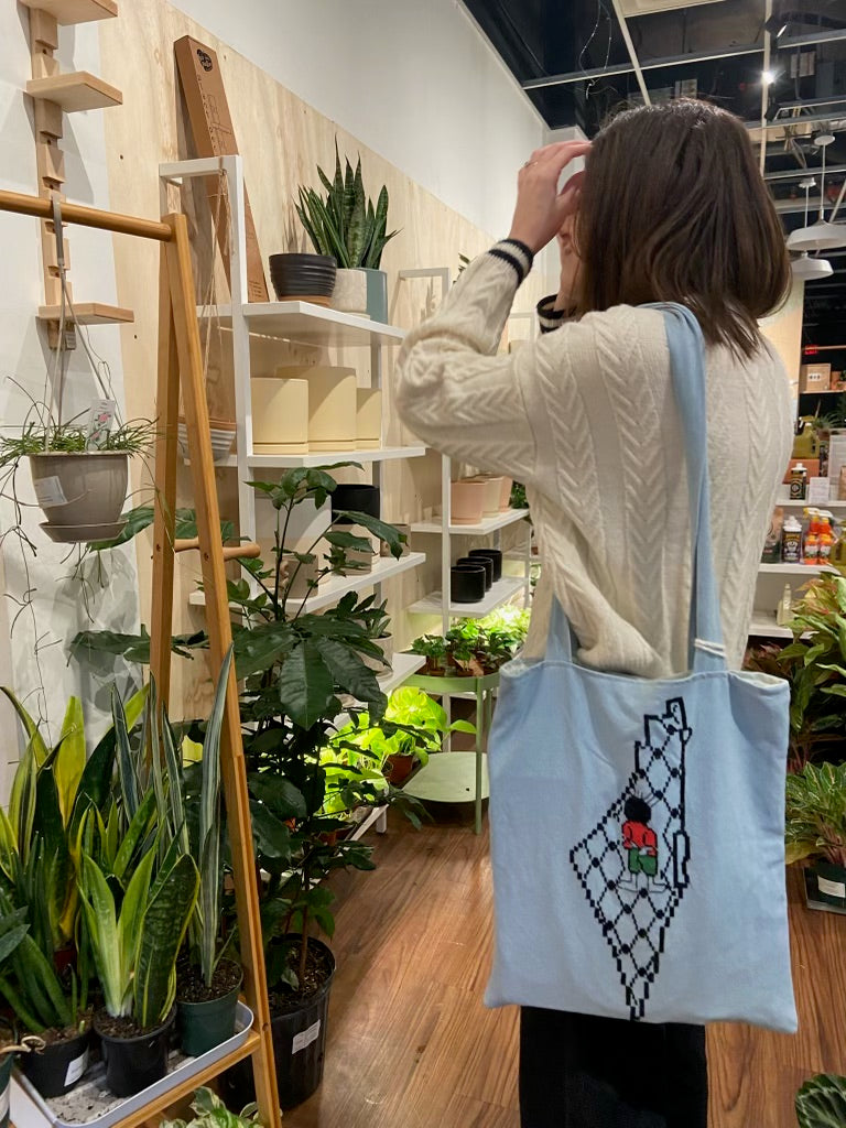 Handala tote bag (upcycled from radiance jacket) – ANAT INTERNATIONAL