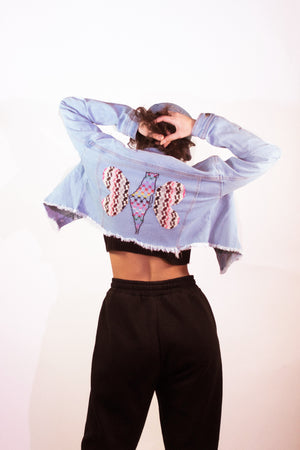 Fly-Palestine Cropped Denim Jacket